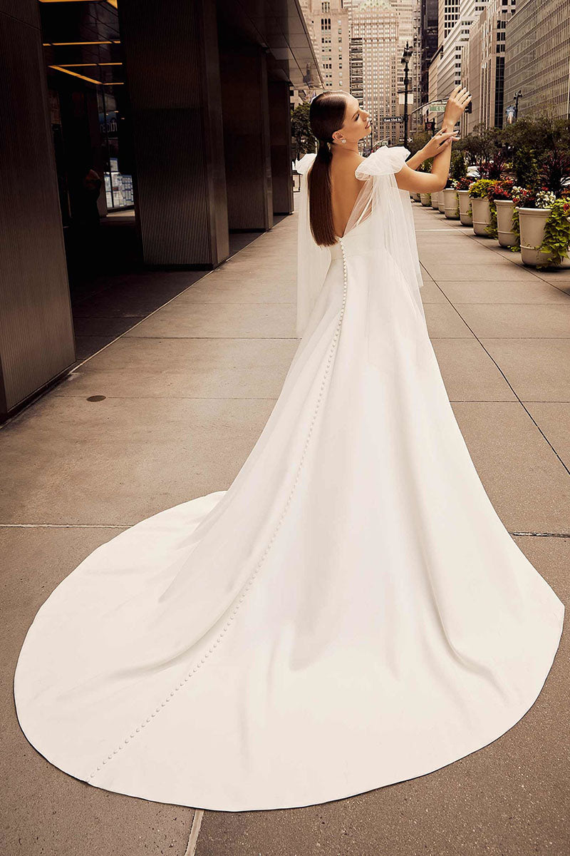 K1192 - Sweetheart Satin Tulle A-Line Long Wedding Dress With Sweep Train