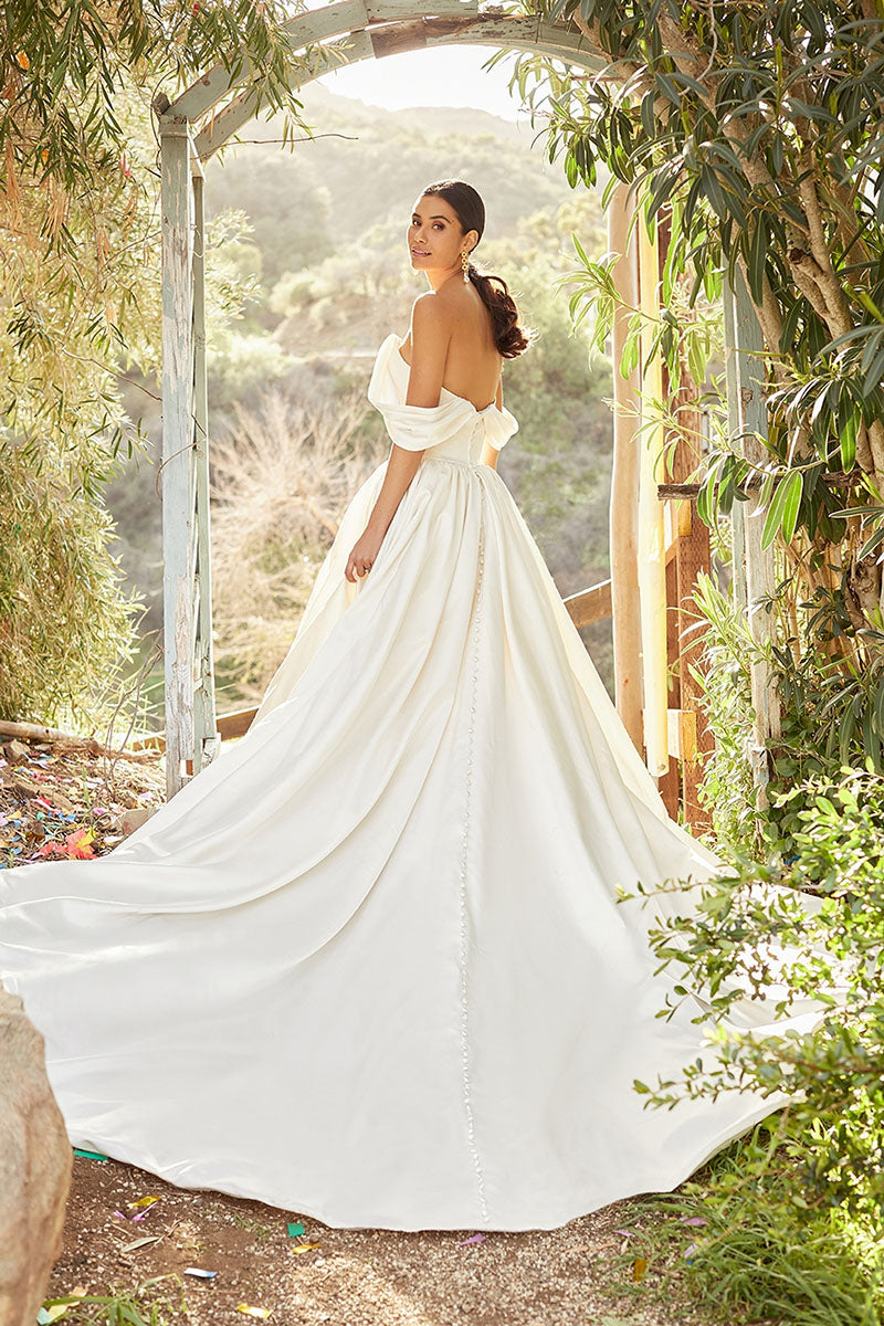 K1194 - Off -Shoulder Strapless Satin Long Ball Wedding Gown With Sweep Train