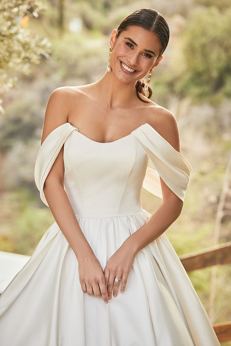 K1194 - Off -Shoulder Strapless Satin Long Ball Wedding Gown With Sweep Train