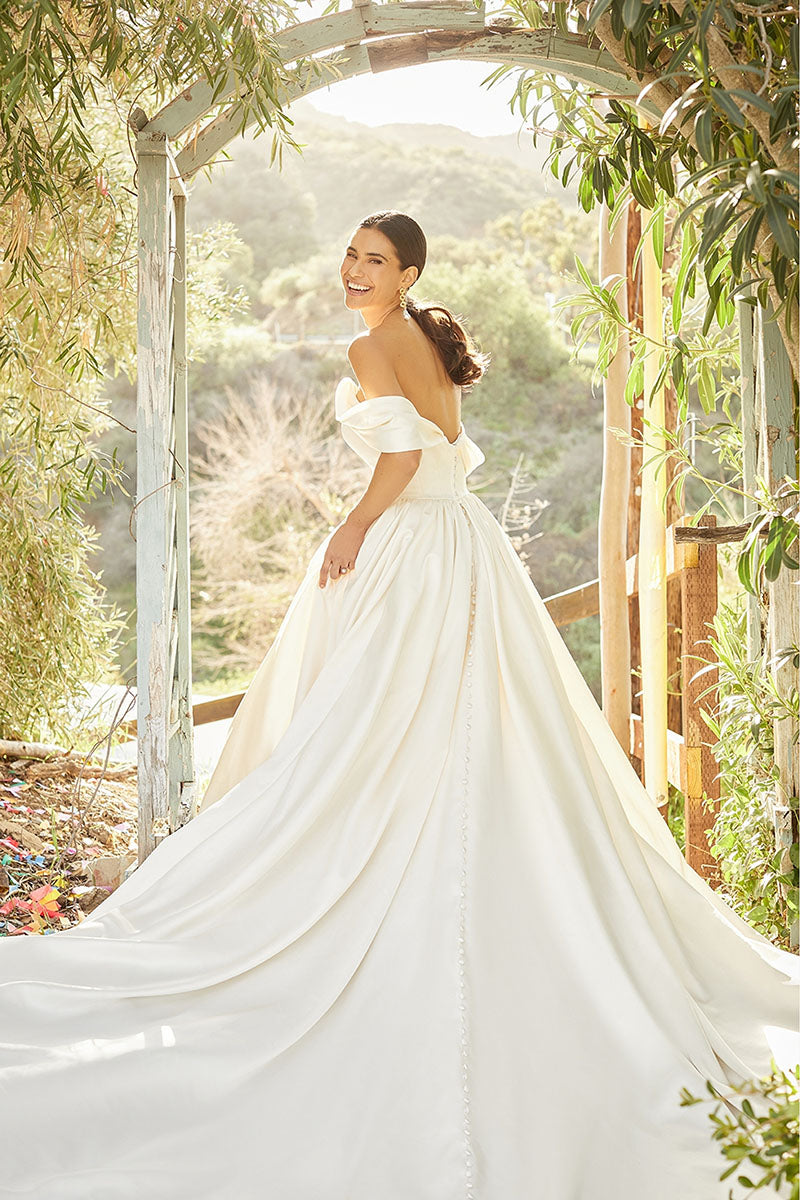 K1194 - Off -Shoulder Strapless Satin Long Ball Wedding Gown With Sweep Train