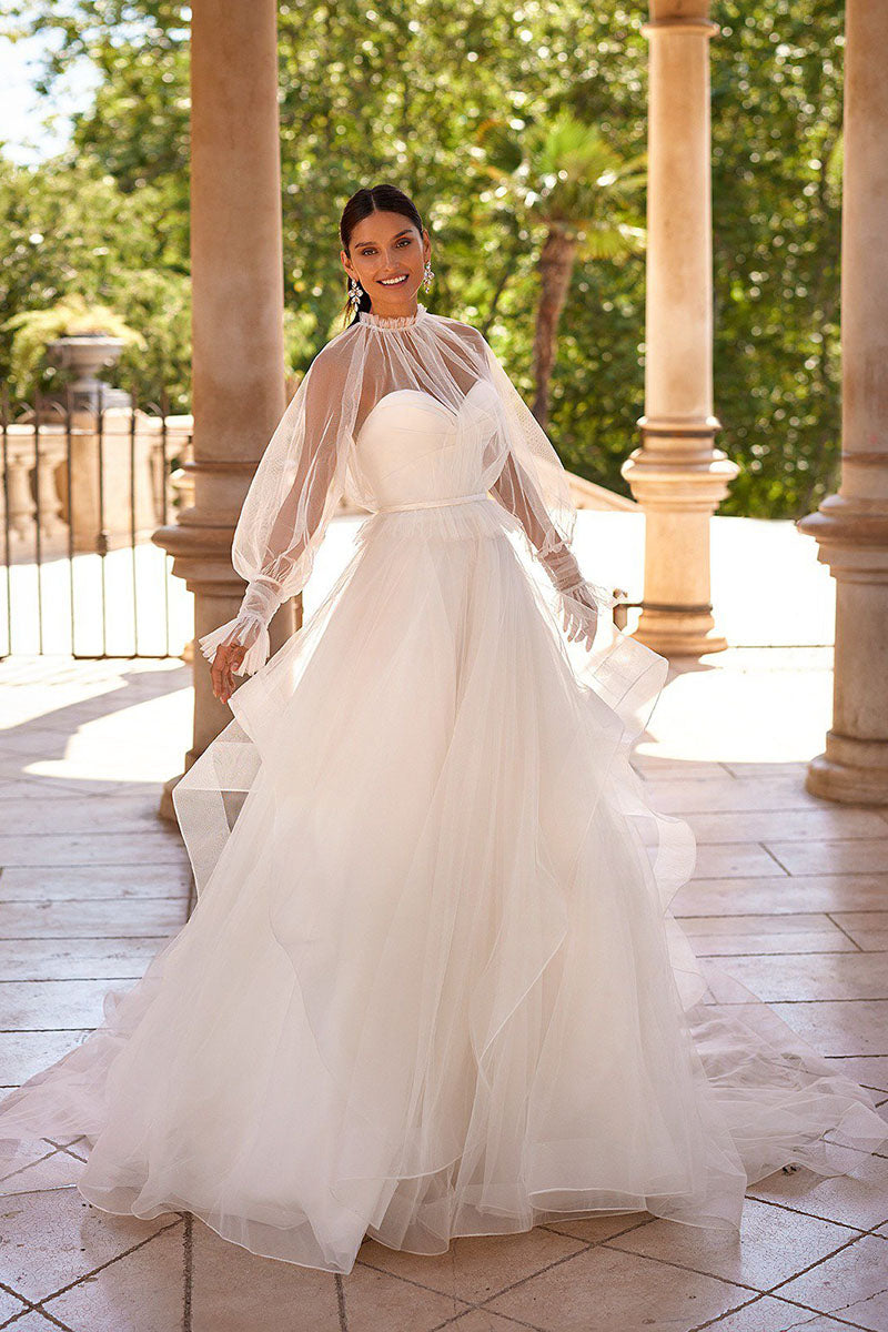 K1203 - Sweetheart Strapless Ruched Satin Tulle Long Ball Wedding Gown