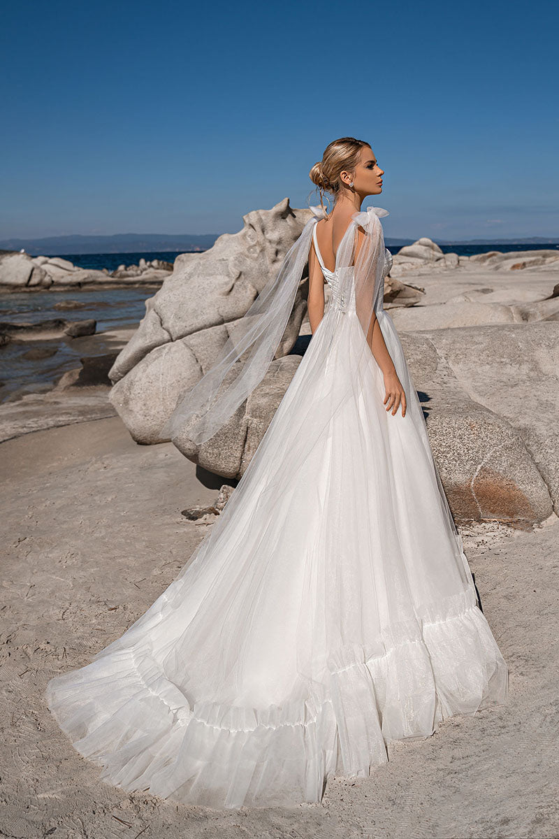 K1207 - Sweetheart Sleeveless Appliqued Satin Tulle A-Line Long Wedding Gown