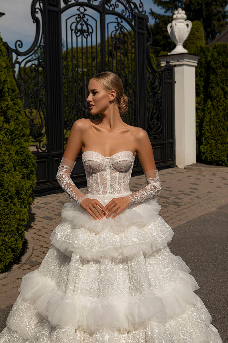 K1219 - Sweetheart Off-Shoulder Lace Tulle Long Ball Wedding Gown