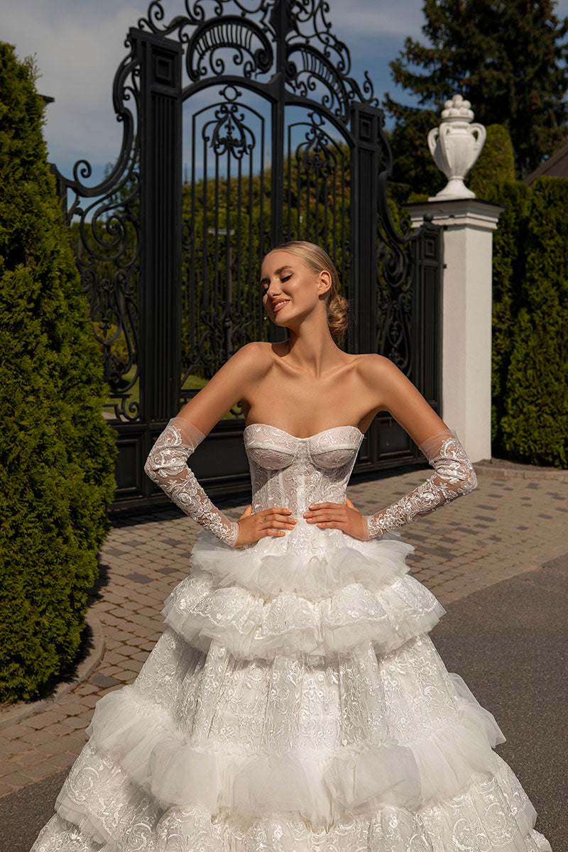 K1219 - Sweetheart Off-Shoulder Lace Tulle Long Ball Wedding Gown