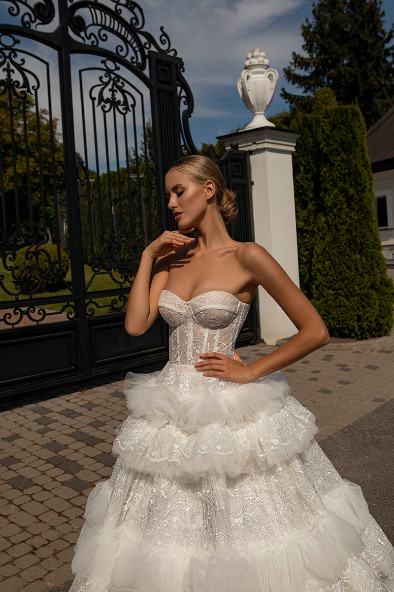 K1219 - Sweetheart Off-Shoulder Lace Tulle Long Ball Wedding Gown