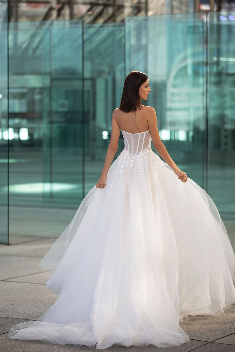 K1238 - Sweetheart Off-Shoulder Appliqued Sheer Tulle A-Line Wedding Dress