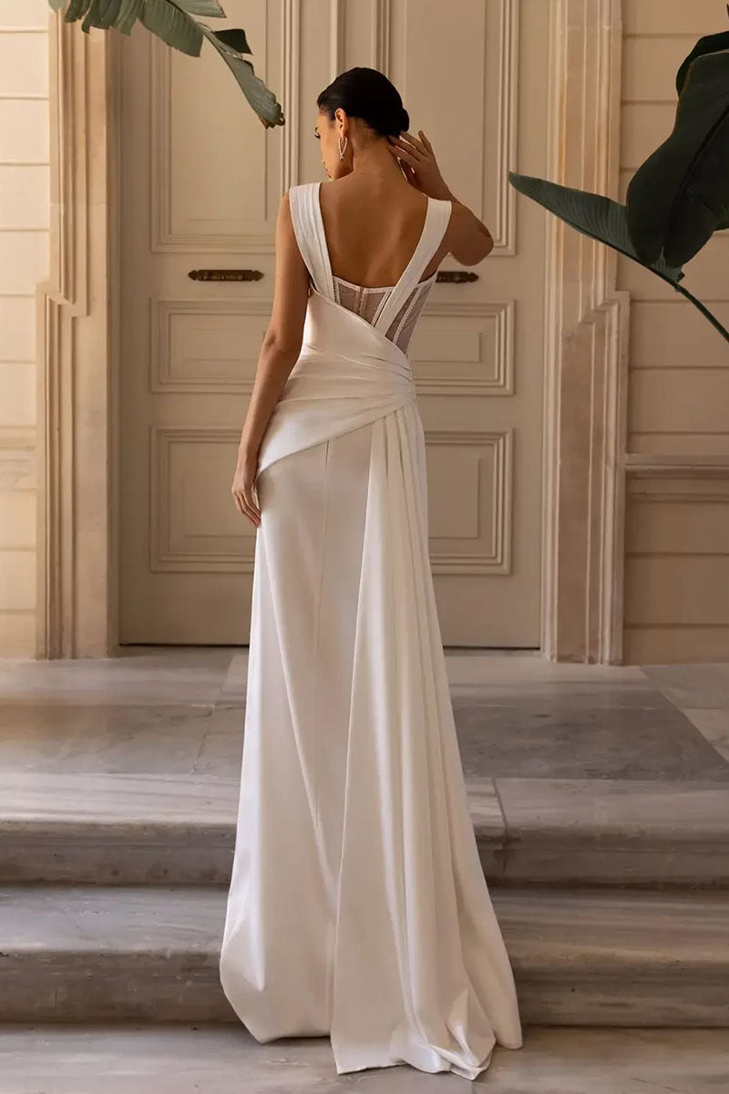 K1244 - Sweetheart Sleeveless Sheer Beaded Ruched Sheath Wedding Dress