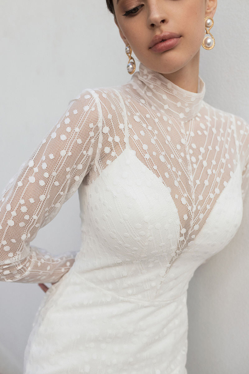 K1248 - High Neck Lace Long Sleeves Mermaid Long Wedding Dress