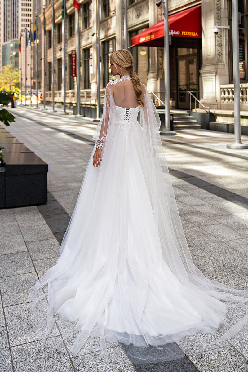 K1265 - Sweetheart Strapless Appliqued Tulle A-Line Long Wedding Dress