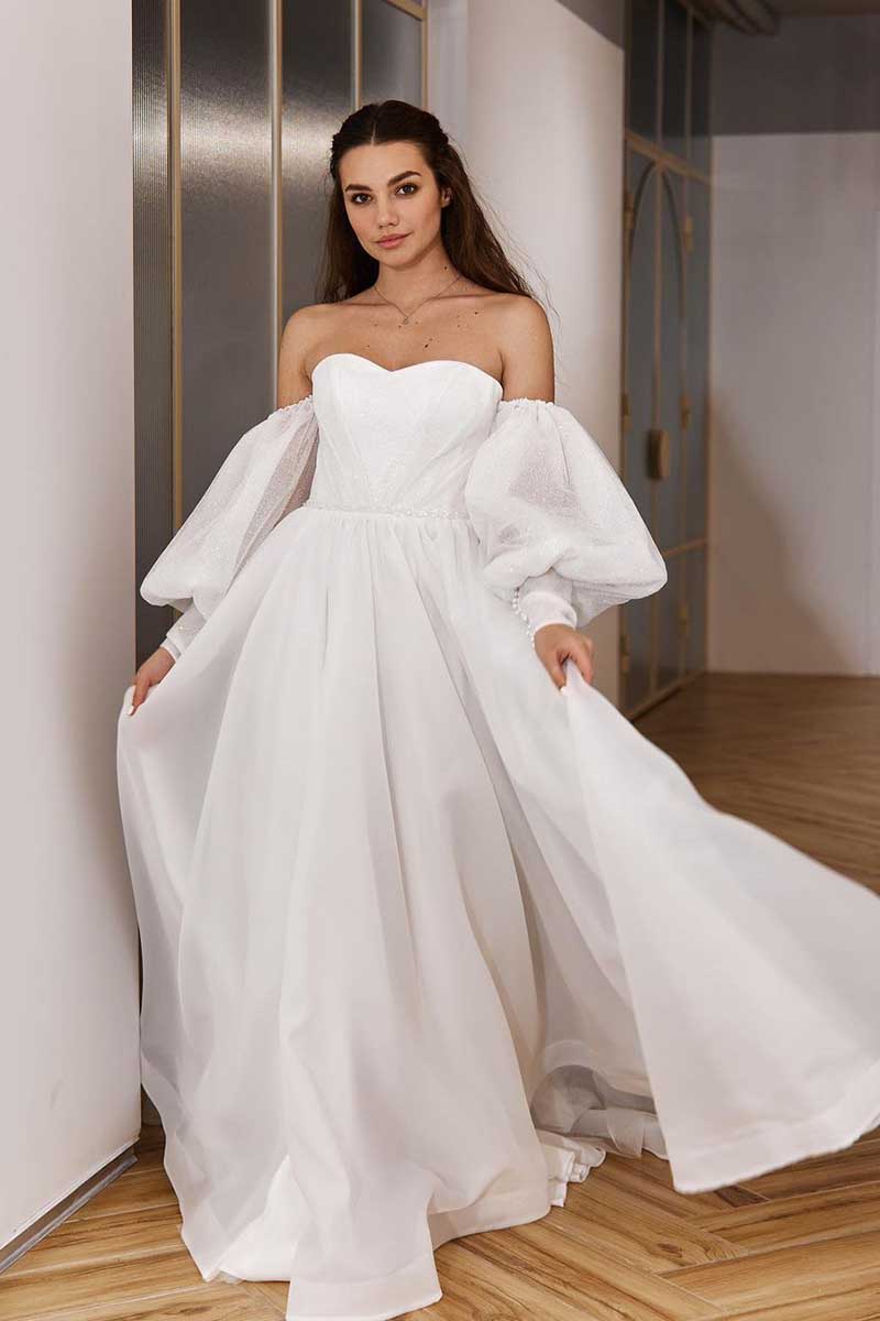 K1276 - Sweetheart Strapless A-Line Long Wedding Dress With Detachable Sleeves