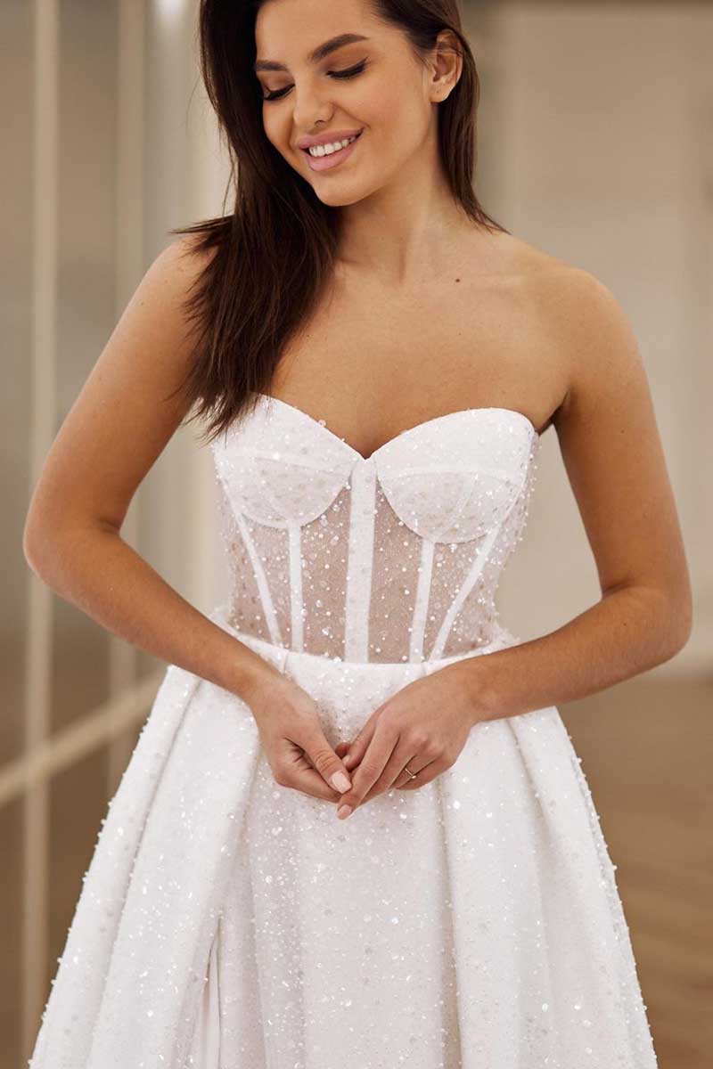 K1279 - Sweetheart Strapless Sheer Sequined A-Line Long Wedding Gown