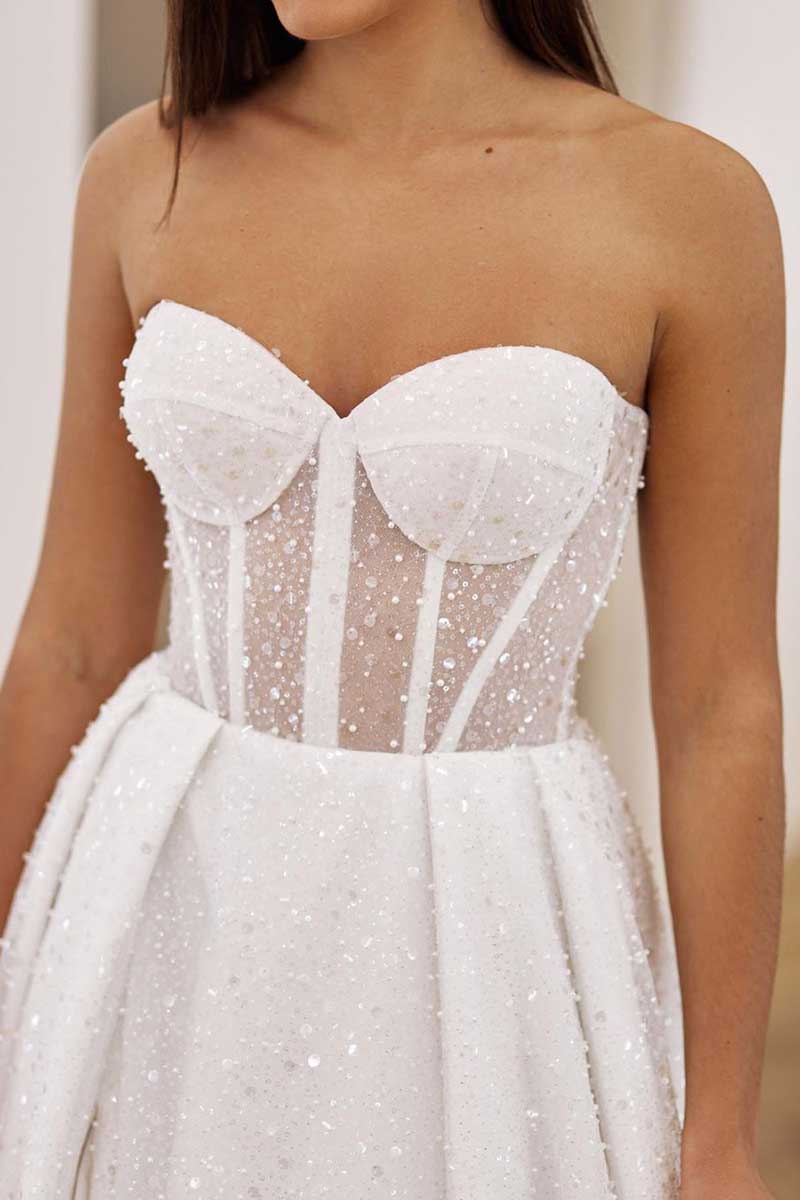 K1279 - Sweetheart Strapless Sheer Sequined A-Line Long Wedding Gown