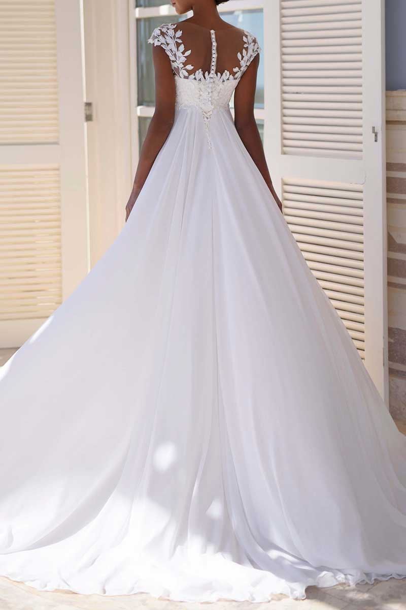 K1292 - Scoop Sleeveless Lace Appliqued Tulle A-Line Long Wedding Gown