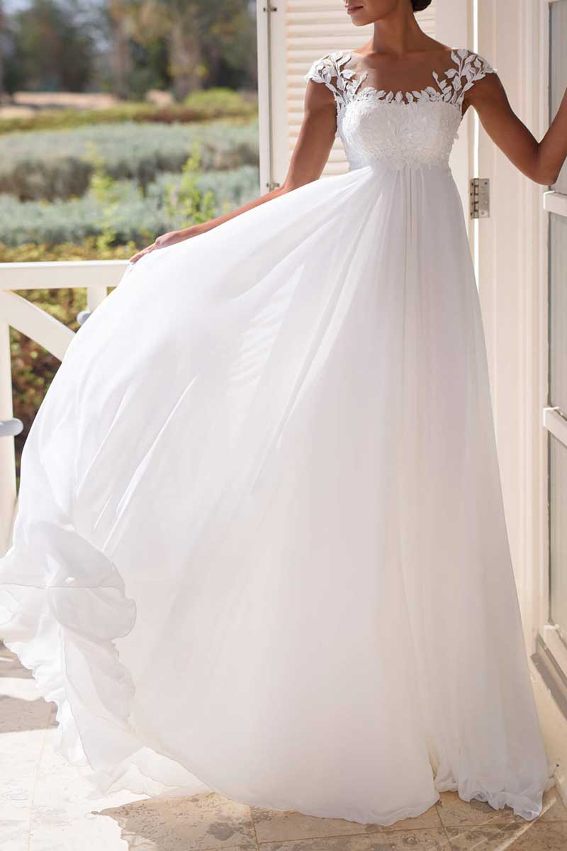 K1292 - Scoop Sleeveless Lace Appliqued Tulle A-Line Long Wedding Gown