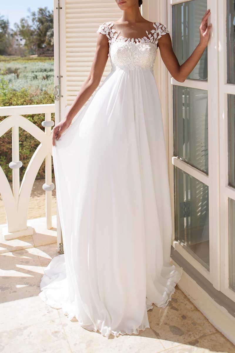 K1292 - Scoop Sleeveless Lace Appliqued Tulle A-Line Long Wedding Gown