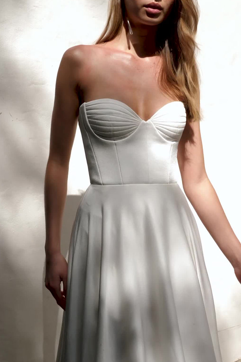 K1367 - Sweetheart Sleeveless Ruched Satin A-Line Long Wedding Dress