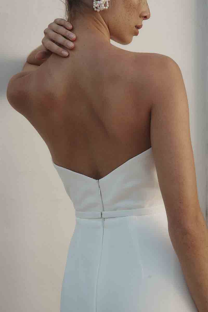 K1374 - Simple Sweetheart Strapless Ruched Sheath Long Wedding Dress