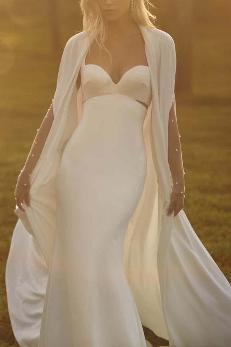 K1408 - Sweetheart Backless Sleeveless Satin Sheath Long Wedding Dress