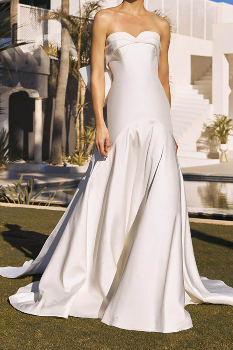 K1410 - Sweetheart Strapless Ruched Satin Mermaid Long Wedding Dress