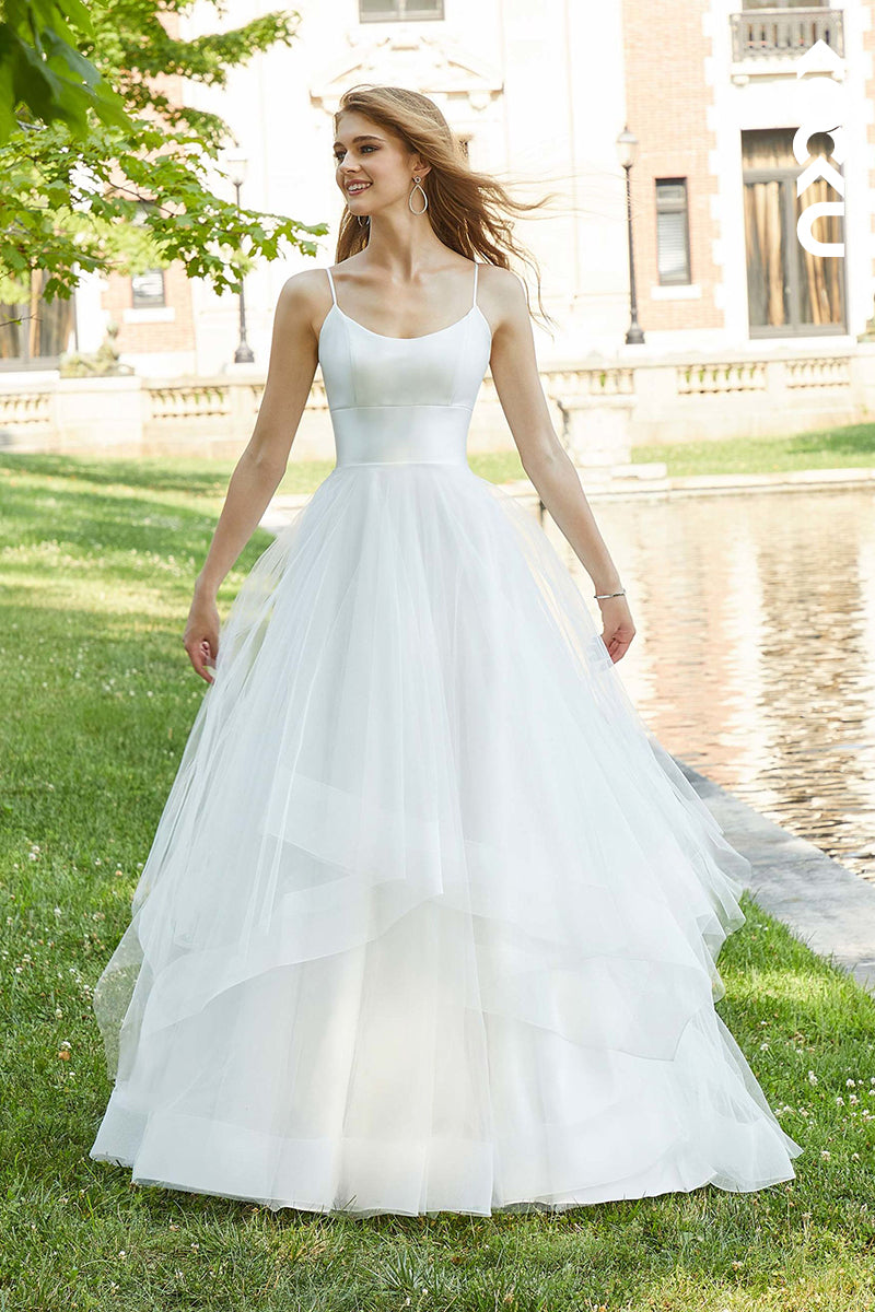 K1470 - Scoop Spaghetti Straps Tulle Ball Wedding Gown With Sweep Train