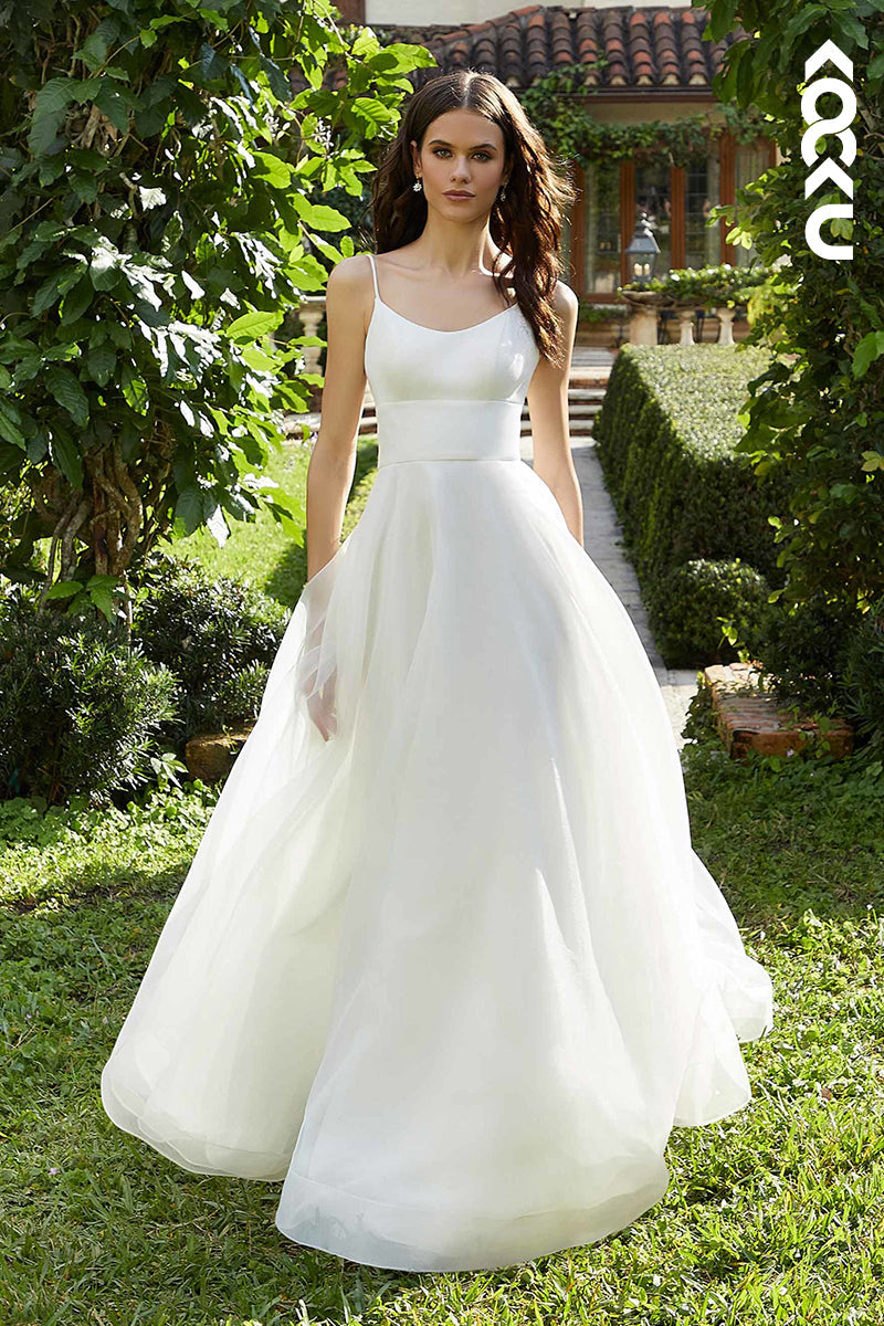 K1472 - Scoop Spaghetti Straps Sleeveless Tulle Long Ball Wedding Gown