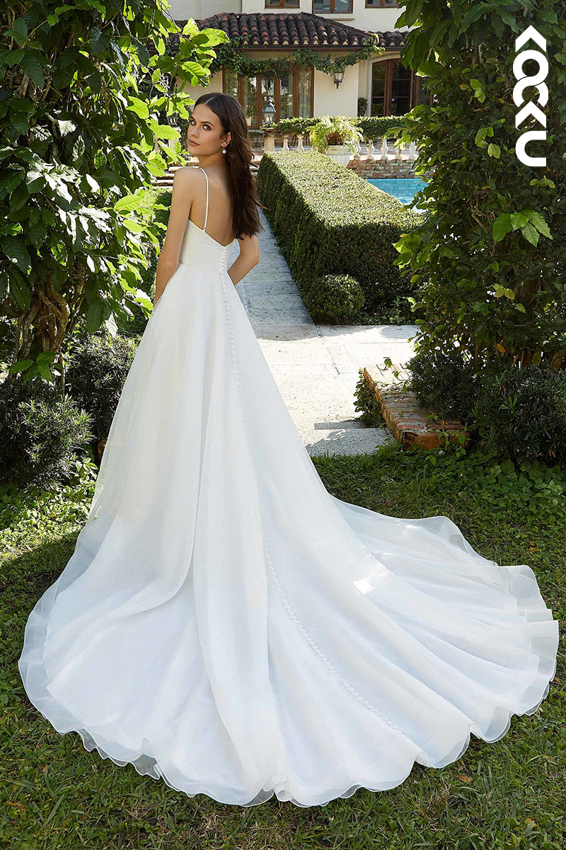 K1472 - Scoop Spaghetti Straps Sleeveless Tulle Long Ball Wedding Gown