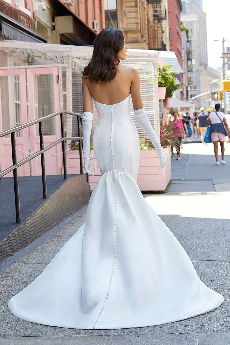 K1473 - V-Neck Strapless Sleeveless Ruched Satin Mermaid Long Wedding Dress