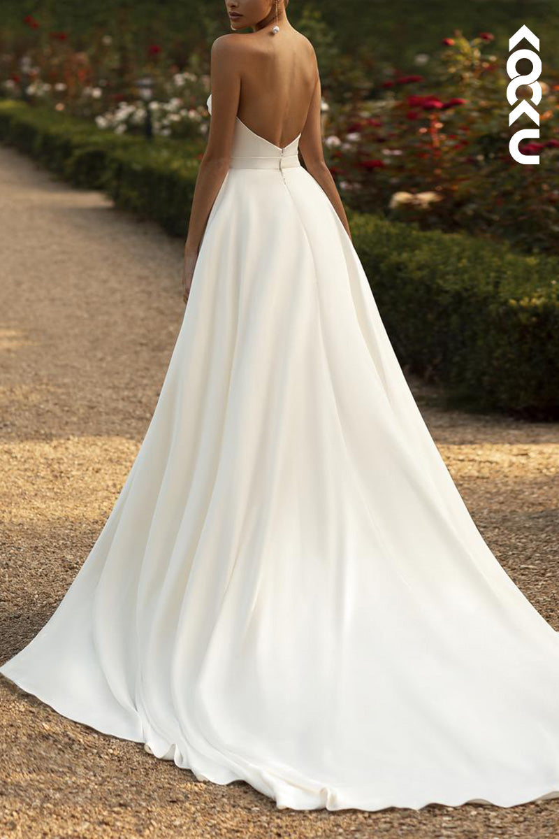 K1492 - Sweetheart Strapless Sleeveless Ruched Satin Sheath Wedding Dress