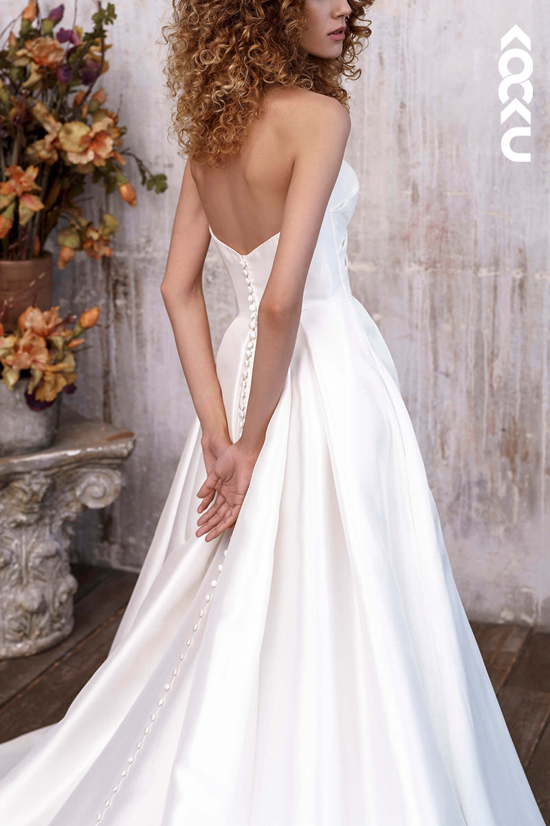 K1506 - Sweetheart Strapless Sleeveless Ruched Satin A-Line Wedding Dress