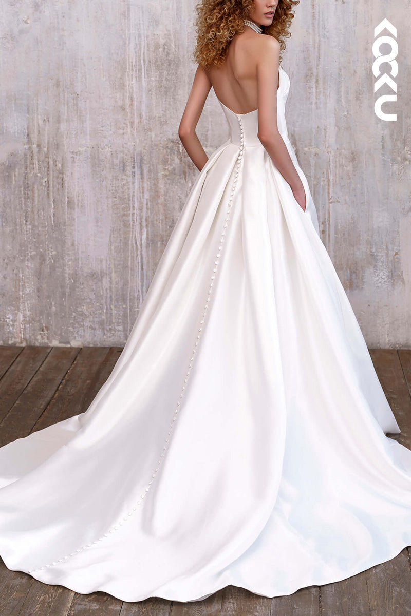 K1506 - Sweetheart Strapless Sleeveless Ruched Satin A-Line Wedding Dress