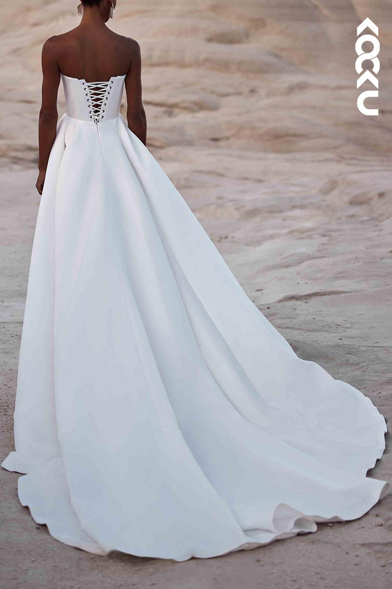 K1522 - Strapless Sleeveless Ruched Satin A-Line Long Wedding Dress