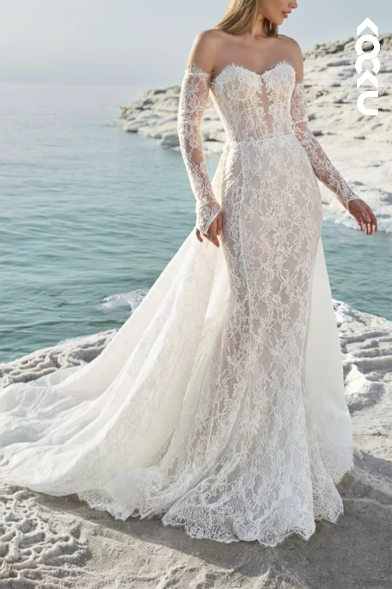 K1553 - Sweetheart Strapless Sheer Lace Mermaid Long Wedding Dress