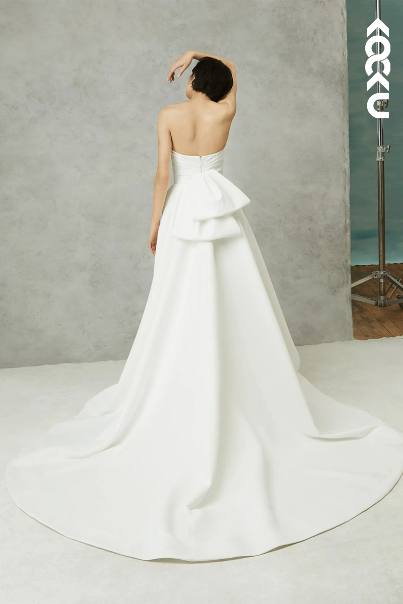 K1571 - V-Neck Strapless Sleeveless Ruched Satin A-Line Long Wedding Dress