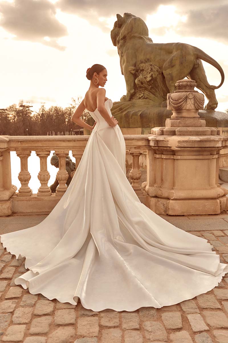 K1636 - Sweetheart Strapless Beaded Satin A-Line Long Wedding Dress With Slit