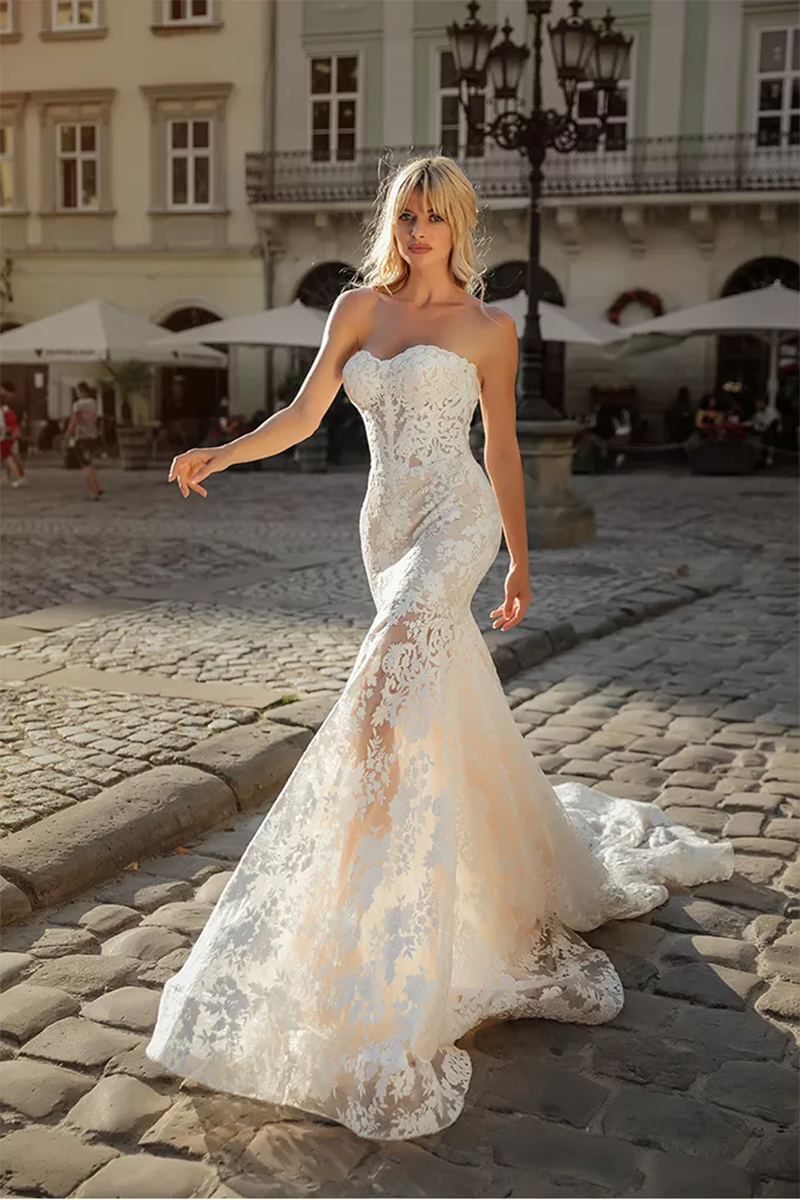 K1641 - Two Piece Sweetheart Long Sleeves Lace Mermaid Long Wedding Dress