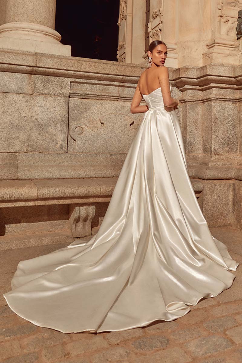 K1660 - Sweetheart Strapless Beaded Sheer Tulle Satin A-Line Long Wedding Dress