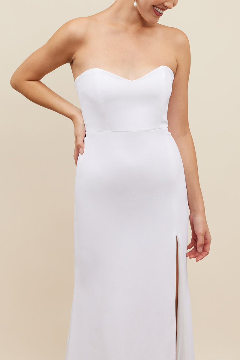 K1668 - Simple V-Neck Strapless Sleeveless Satin Sheath Long Wedding Dress