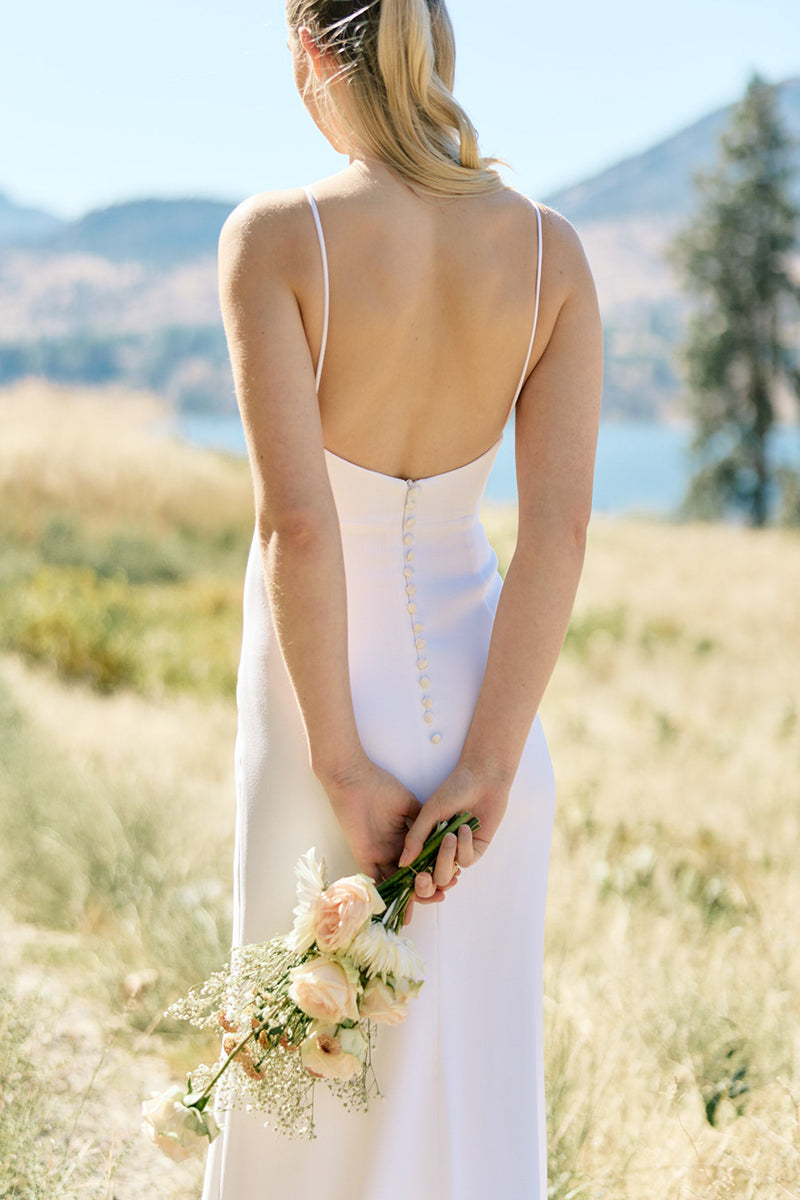 K1671 - Simple Spaghetti Straps Sleeveless Satin Sheath Long Wedding Dress