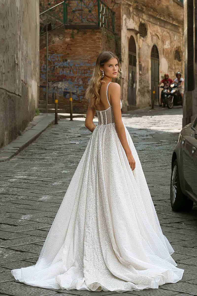 K1718 - Sweetheart Beaded Sleeveless Sequined Tulle A-Line Long Wedding Dress