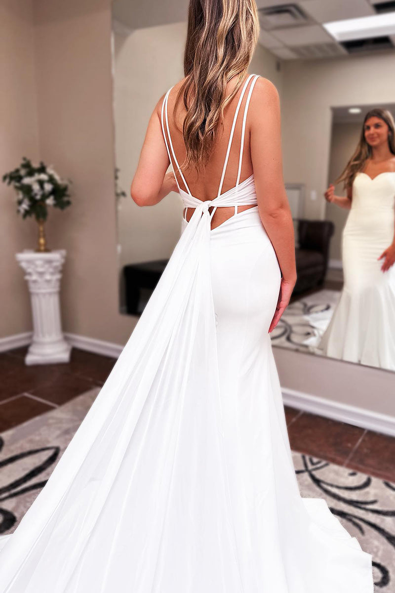 K1773 - Sweetheart Sleeveless Satin Mermaid Long Wedding Dress With Sweep Train