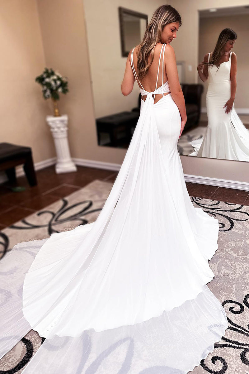 K1773 - Sweetheart Sleeveless Satin Mermaid Long Wedding Dress With Sweep Train