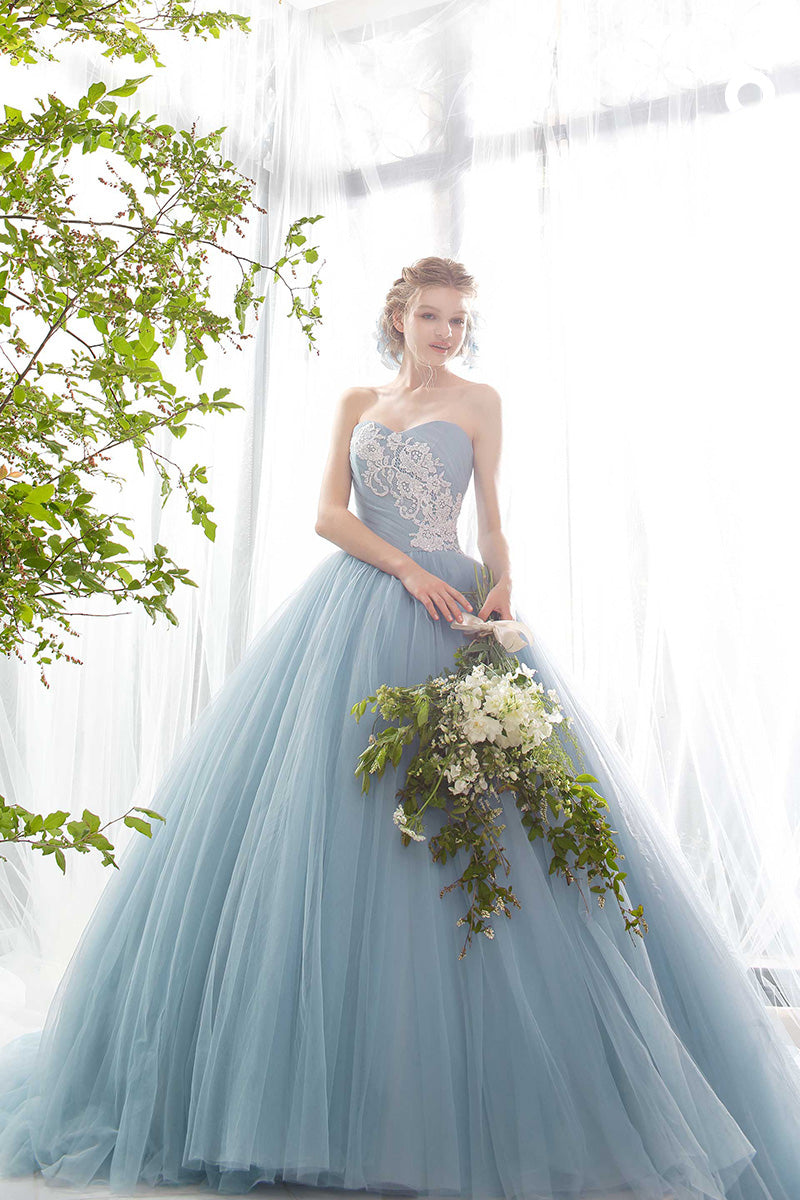 K1796 - Sweetheart Strapless Sweeveless Lace Ruched Tulle Long Ball Weding Gown