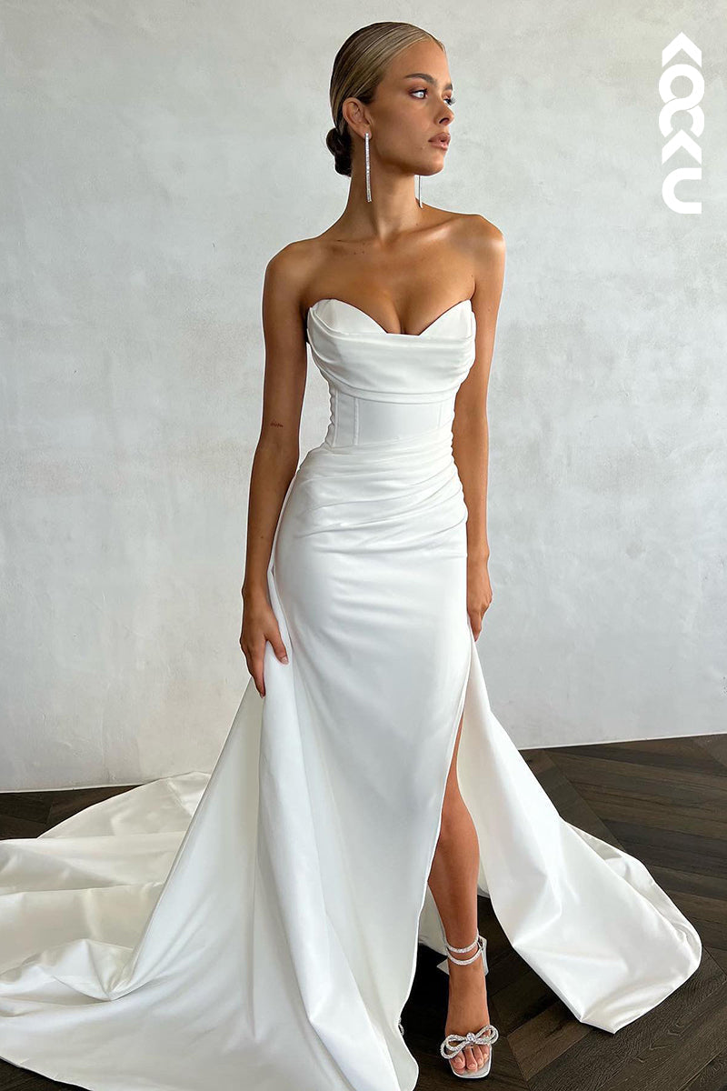 K907 - Sheath/Column Sweetheart Satin Pleats Sleeveless Wedding Dress