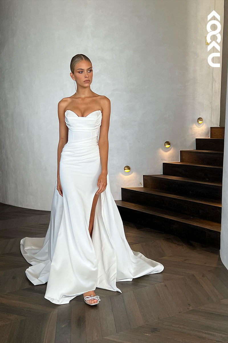 K907 - Sheath/Column Sweetheart Satin Pleats Sleeveless Wedding Dress