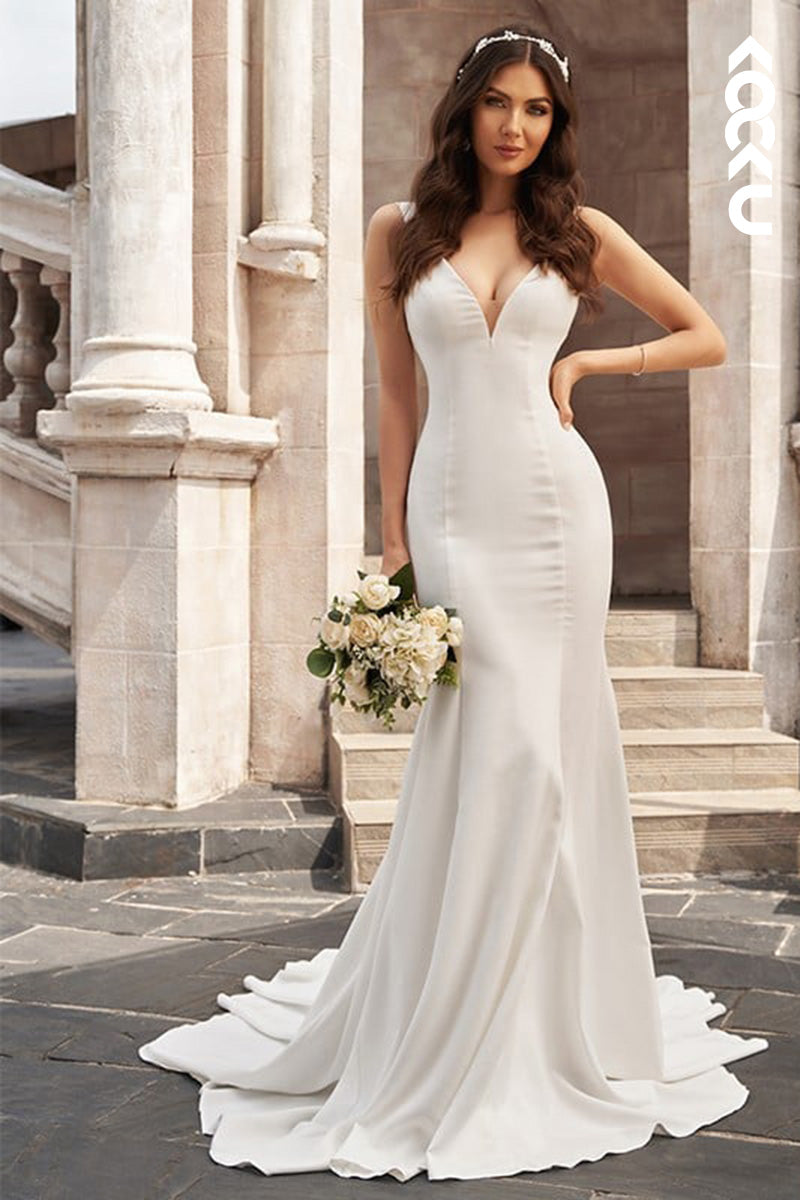 K9104 - Trumpet/Mermaid V-Neck Satin Sleeveless Wedding Dress