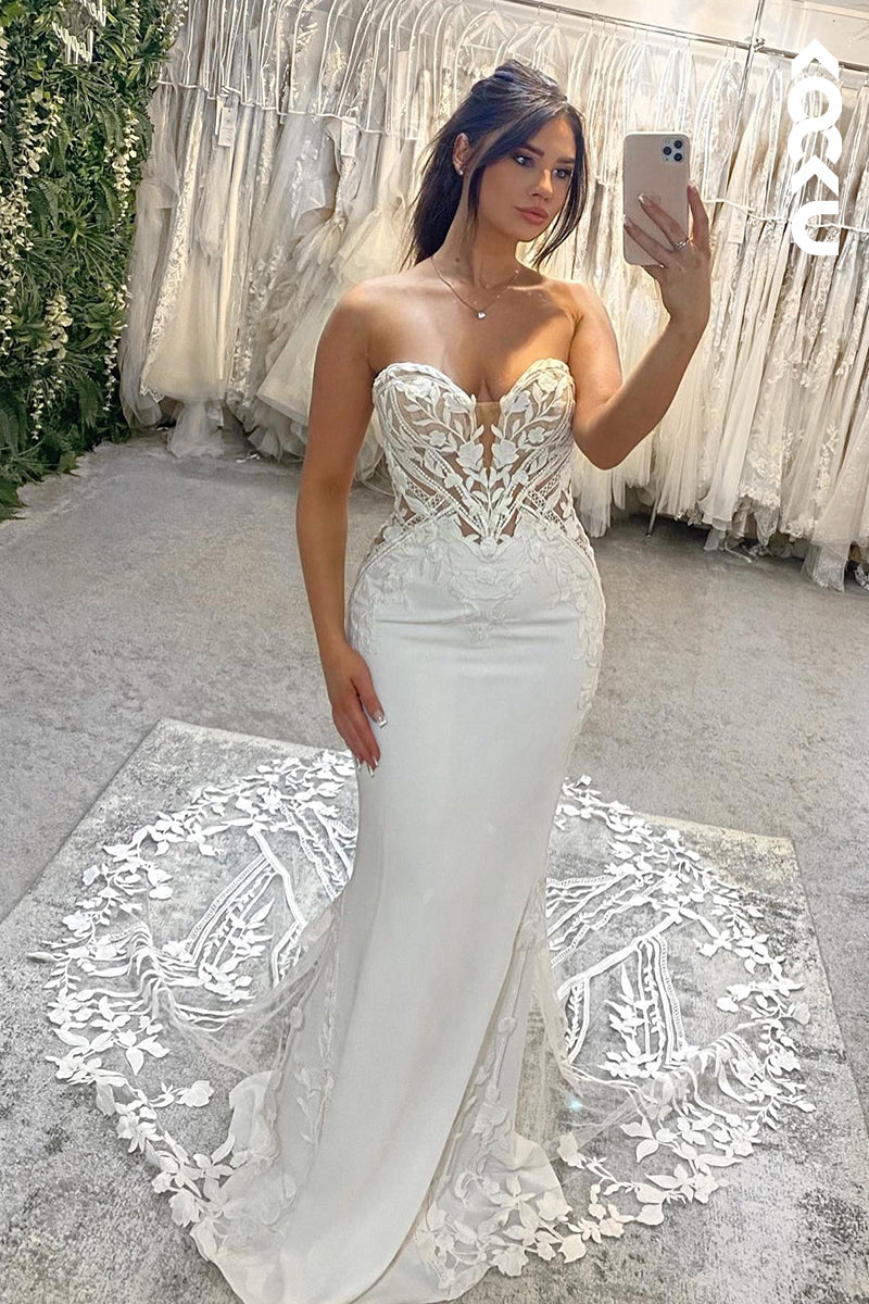 K946 - Trumpet/Mermaid Sweetheart Satin Appliques Backless Wedding Dress