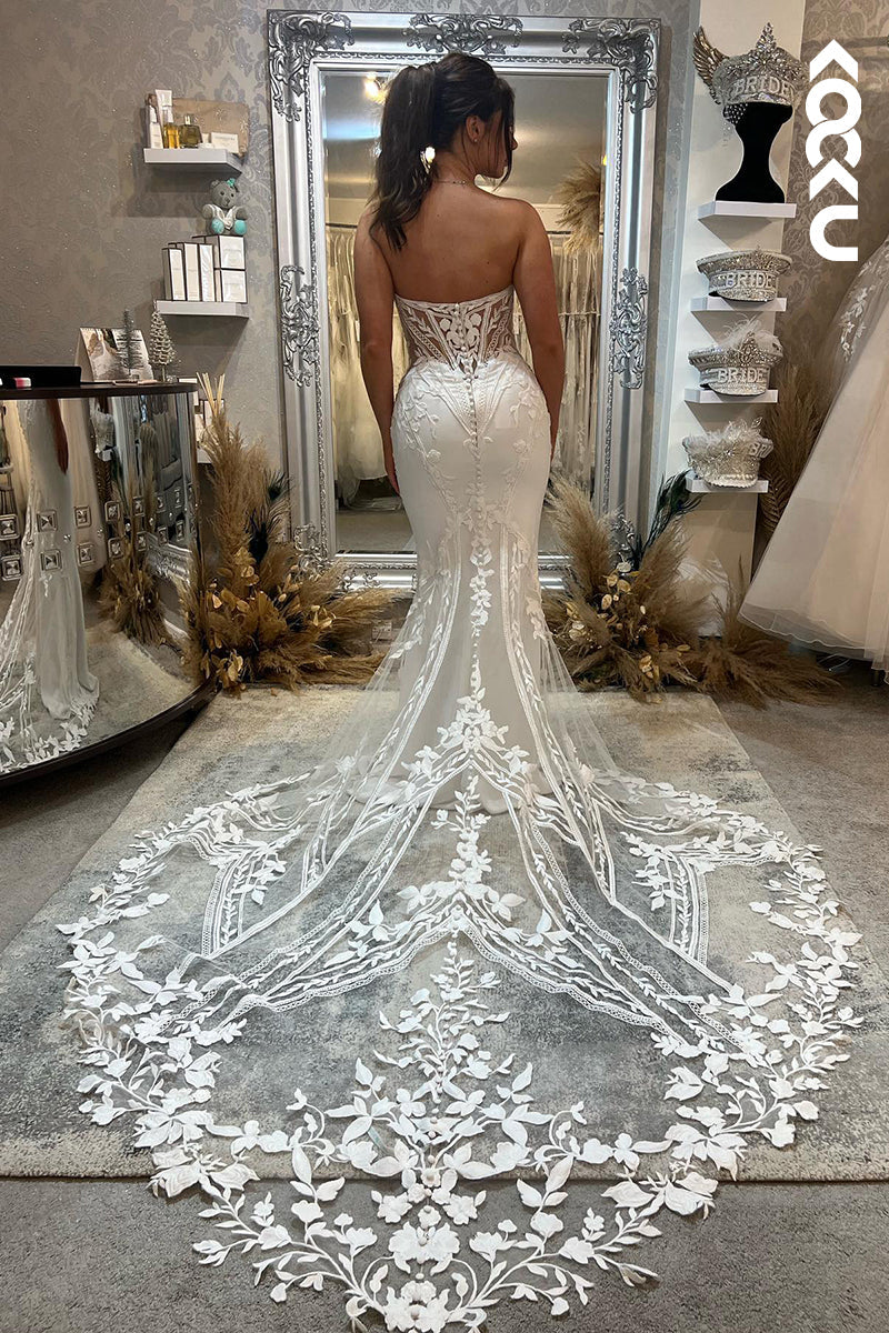 K946 - Trumpet/Mermaid Sweetheart Satin Appliques Backless Wedding Dress