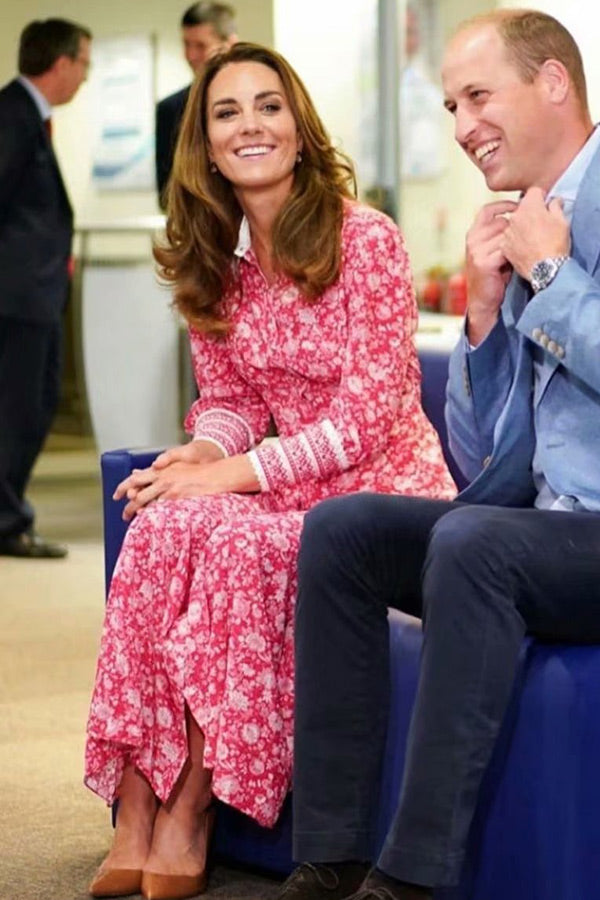 Kate Middleton 2021 Red Floral Midi Dress