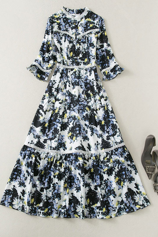 Kate Middleton Elegant Printed Swing Dress  