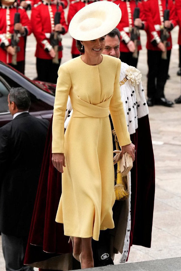 Kate Middleton Inspired Elegant Daffodil Midi Dress